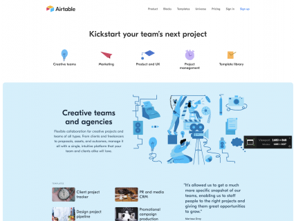 Screenshot of the Inspiration page from the Airtable website.