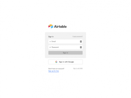 a screenshot for the login page of Airtable