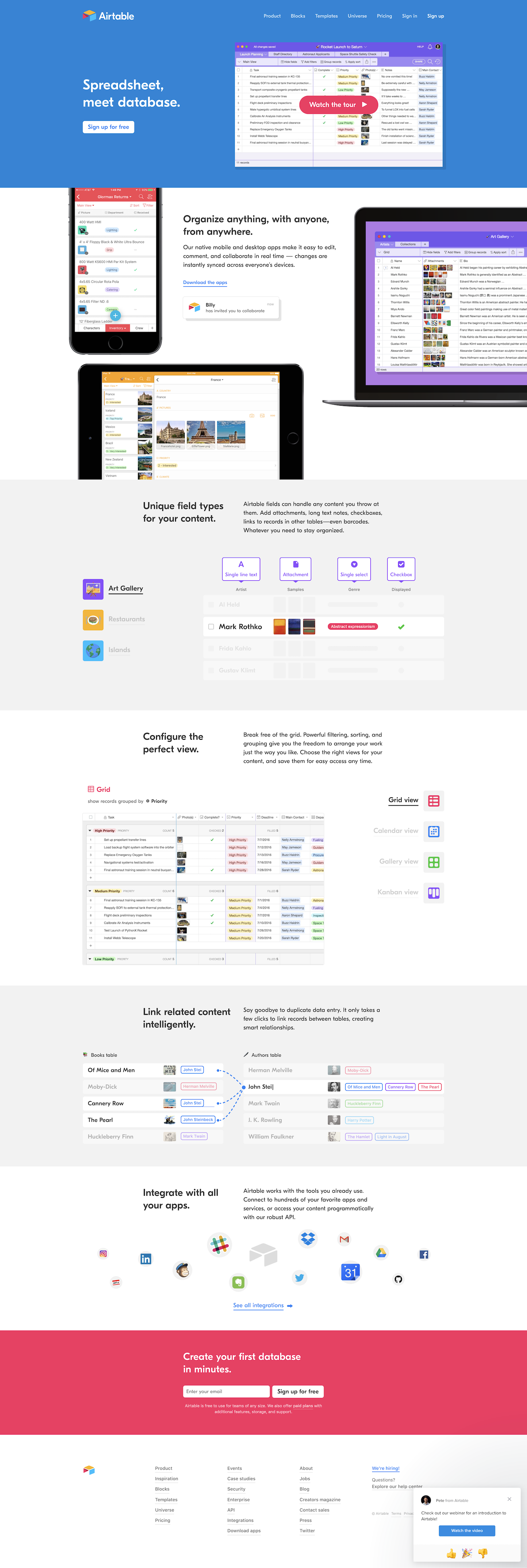 Screenshot of the Product page from the Airtable website.