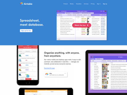 Screenshot of the Product page from the Airtable website.