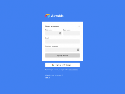 Screenshot of the Sign Up page from the Airtable website.