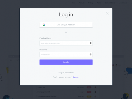 Screenshot of the Login page from the Asana website.