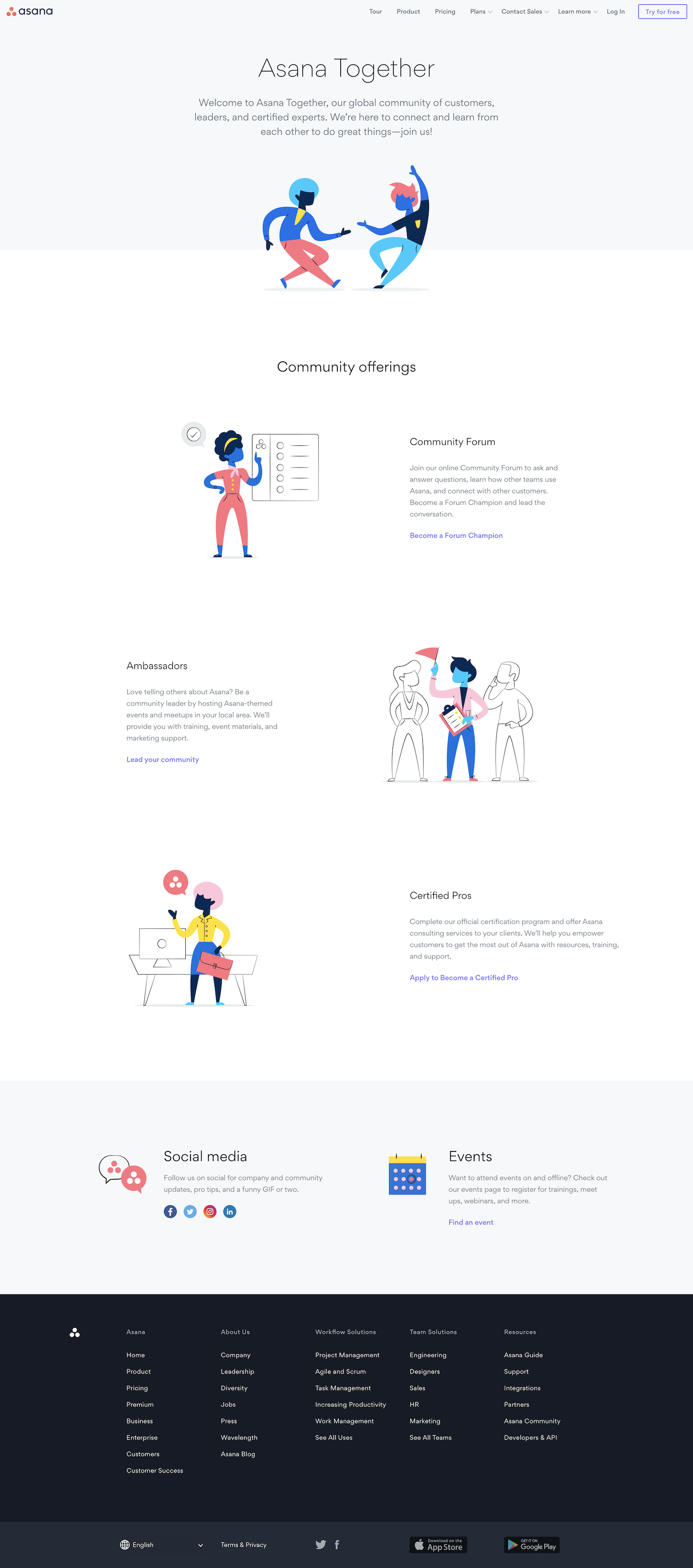 Screenshot of the Community page from the Asana website.