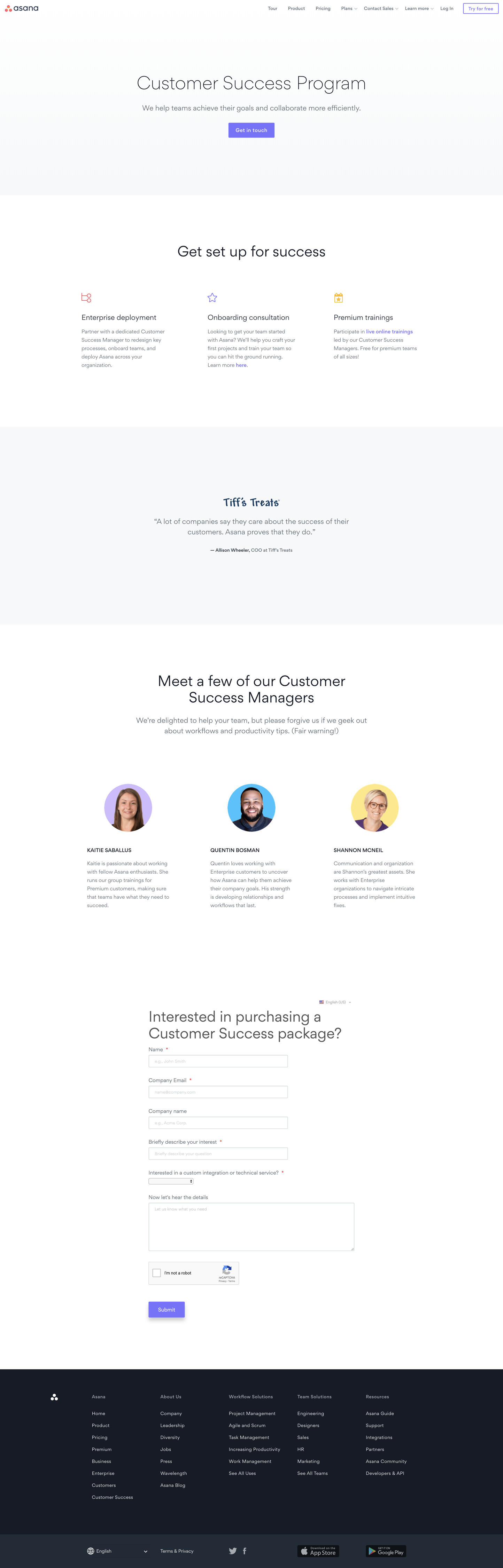 Screenshot of the Customer Success page from the Asana website.