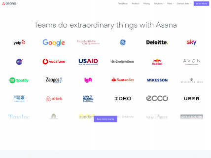 Screenshot of the Customers page from the Asana website.