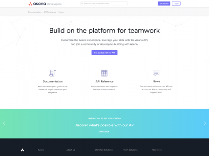 Screenshot of the Developers page from the Asana website.