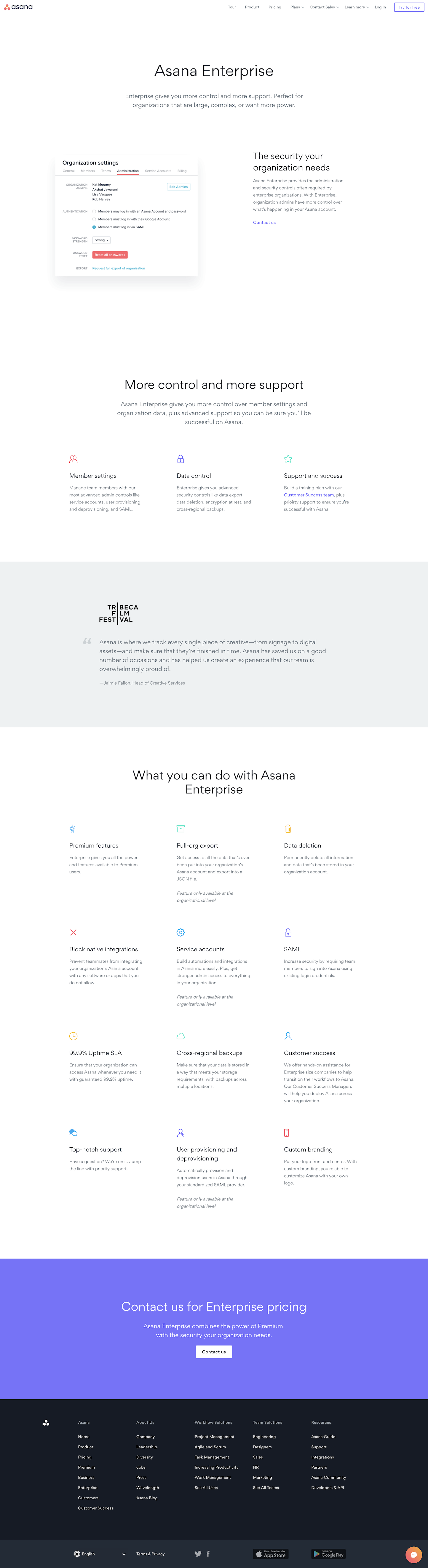 Screenshot of the Enterprise page from the Asana website.
