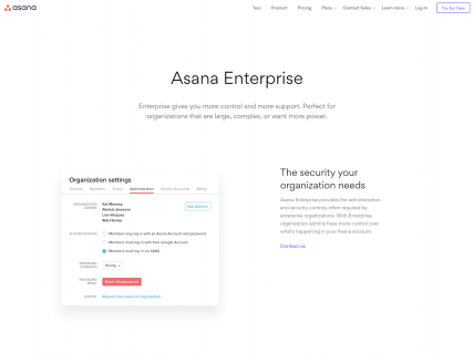 screenshot of the asana enterprise page