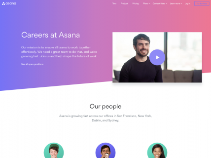 Screenshot of the Jobs page from the Asana website.