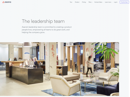Screenshot of the Leadership page from the Asana website.