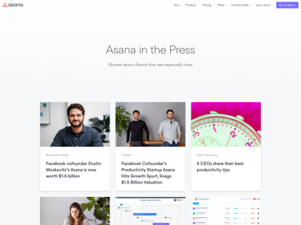 Screenshot of the Press page from the Asana website.