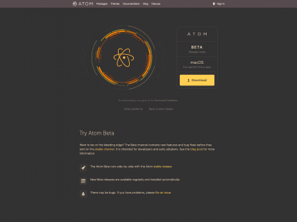 A screenshot for the atom beta product page