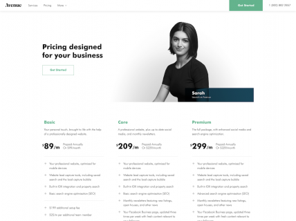 Screenshot of the Pricing page from the Avenue website.