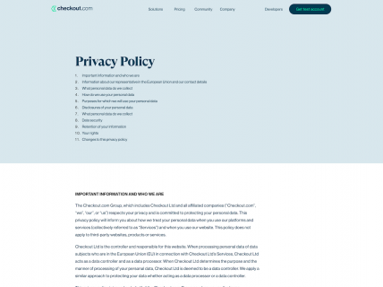 Screenshot of the Privacy Policy page from the Checkout website.