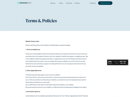 Screenshot of the Terms & Policies page from the Checkout website.