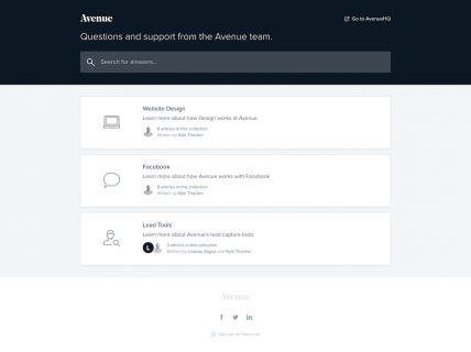 a screenshot of the support page for Avenue