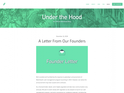 Screenshot of the Blog - Main page from the Robinhood website.