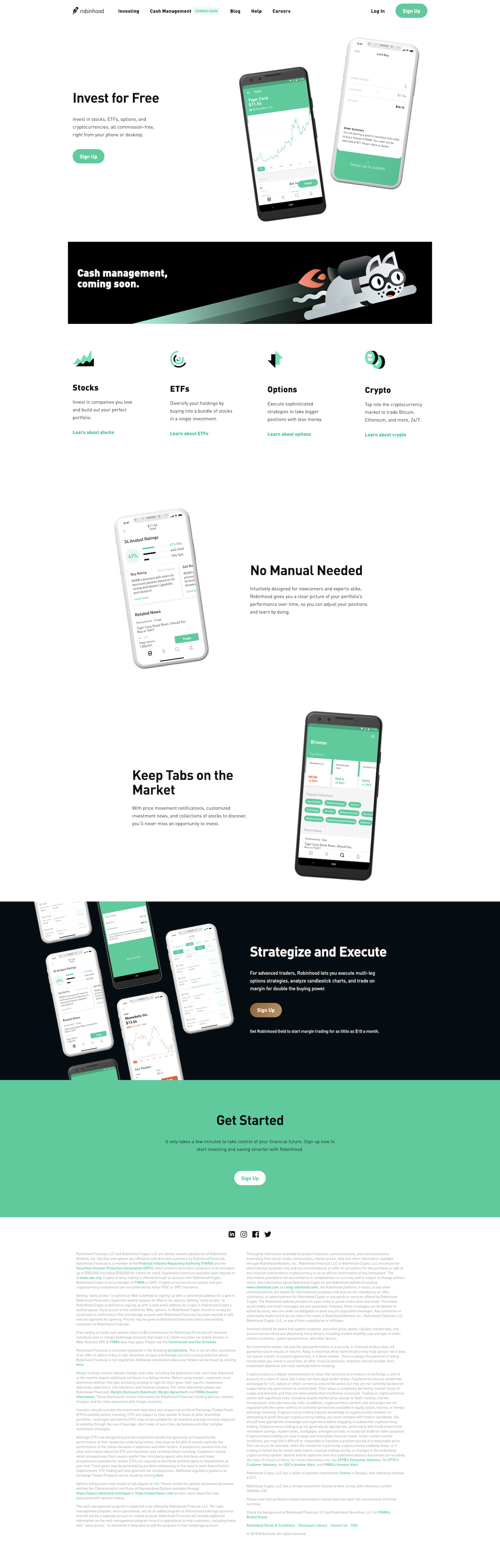 Screenshot of the Home page from the Robinhood website.