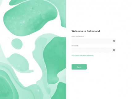 Screenshot of the Login page from the Robinhood website.