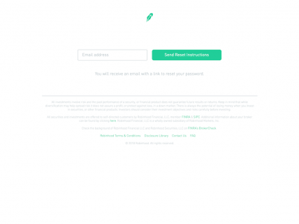 Screenshot of the Forgot Password page from the Robinhood website.