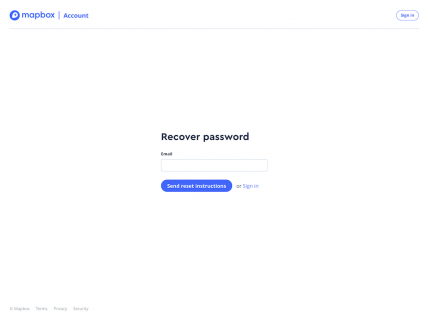 Screenshot of the Recover Password page from the Mapbox website.