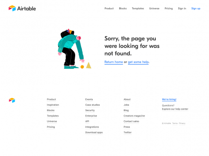 Screenshot of the 404 page from the Airtable website.
