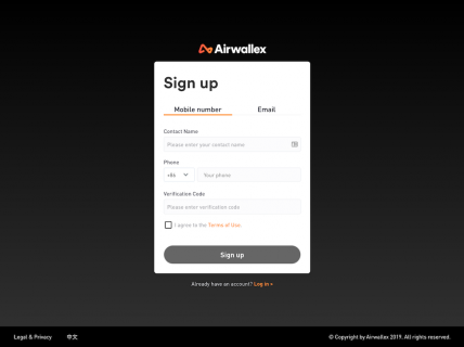 Screenshot of the Sign Up page from the Airwallex website.