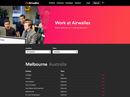 Screenshot of the Work at Airwallex page from the Airwallex website.