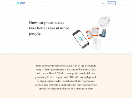 Screenshot of the Our Pharmacies page from the Alto website.