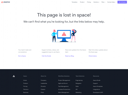 Screenshot of the 404 page from the Asana website.