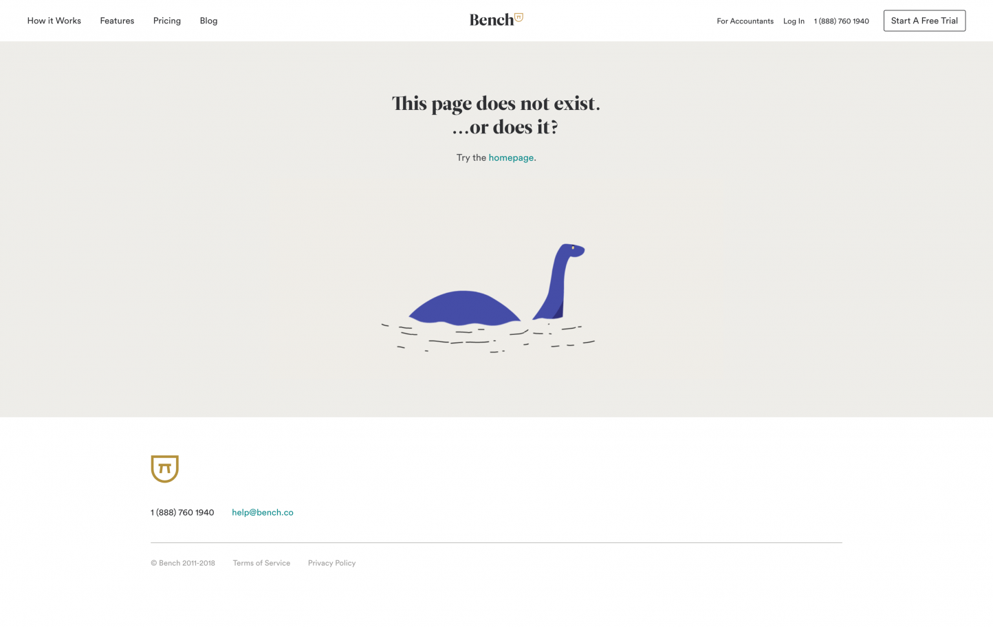 Screenshot of the 404 page from the Bench website.