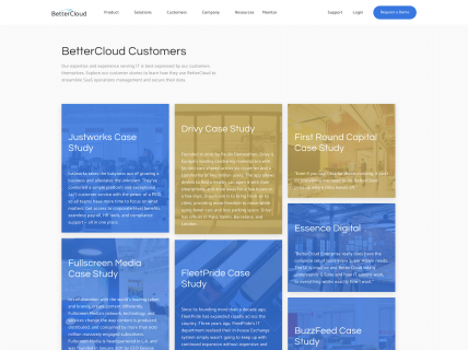 Screenshot of the Customers page from the Better Cloud website.