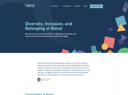 Screenshot of the Diversity & Inclusion page from the Blend website.