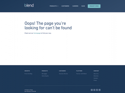 Screenshot of the 404 page from the Blend website.