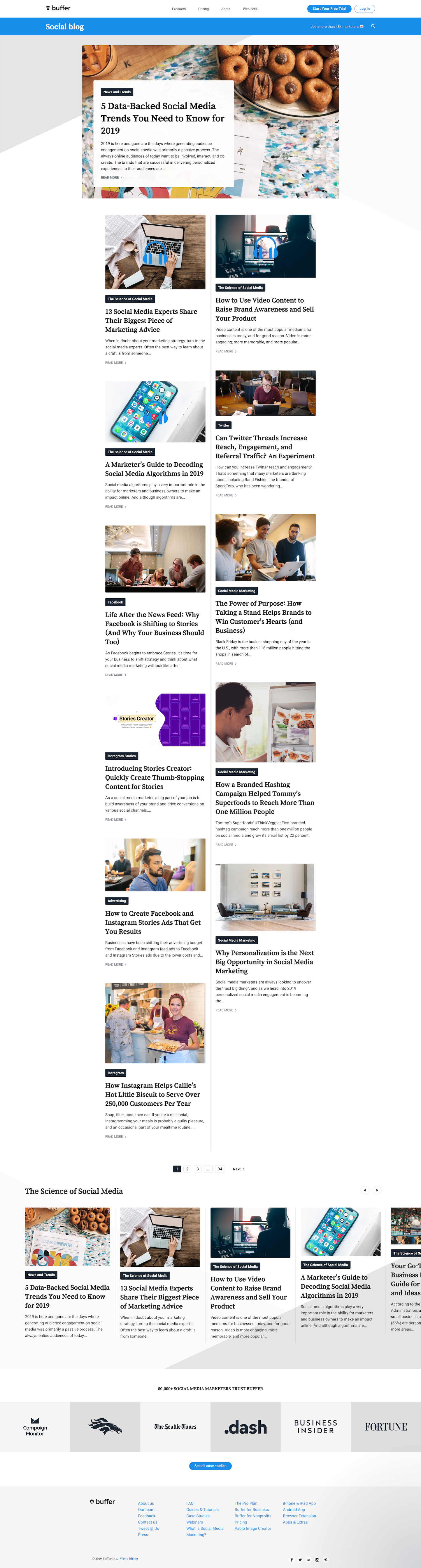 Screenshot of the Resources - Blog page from the Buffer website.