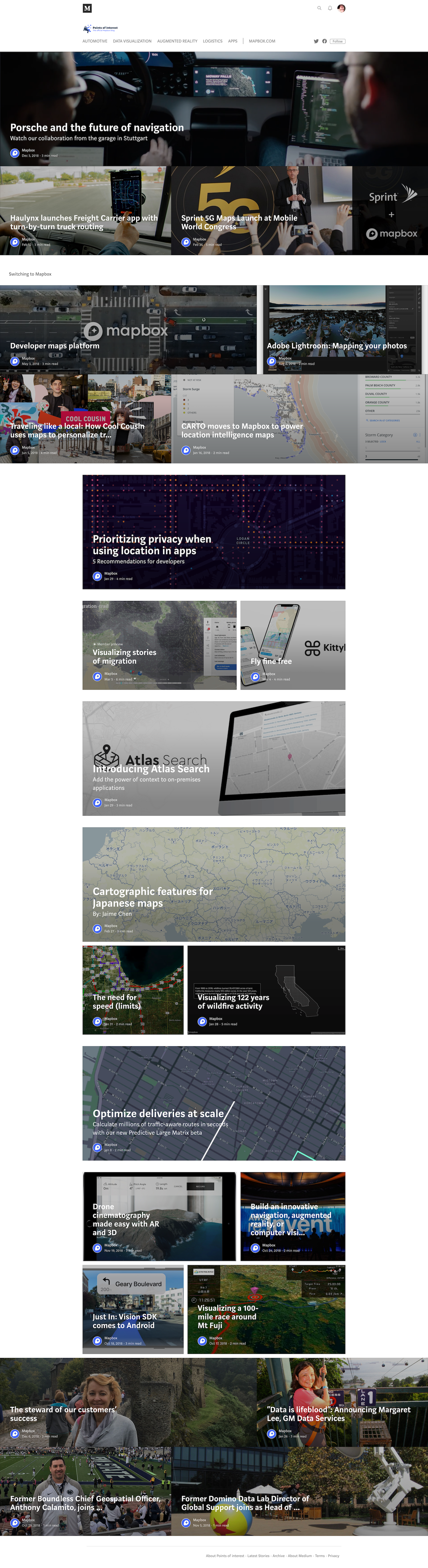 Screenshot of the Blog - Main page from the Mapbox website.