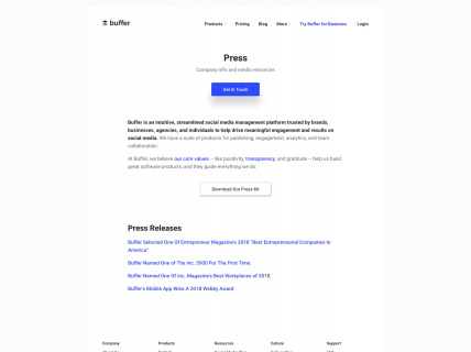 Screenshot of the Press page from the Buffer website.