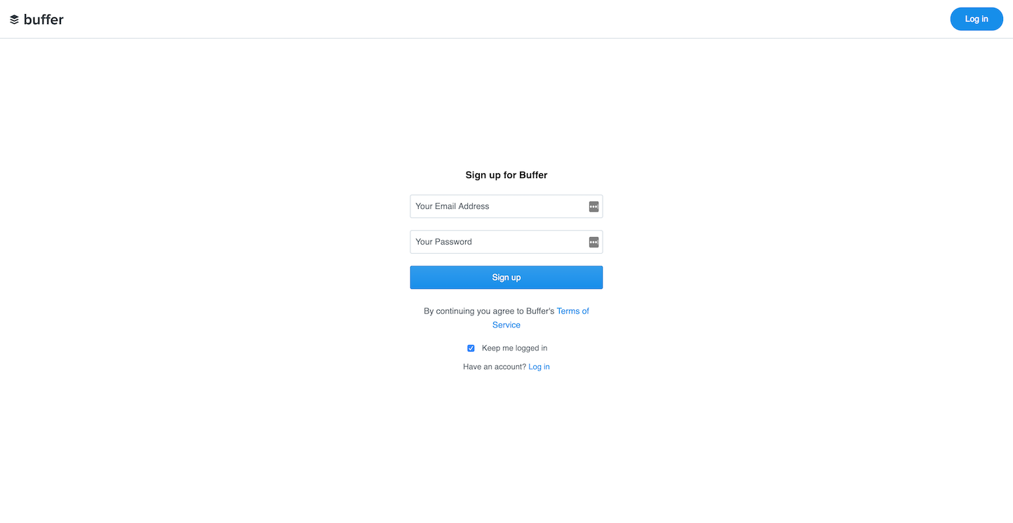 Screenshot of the Sign Up page from the Buffer website.