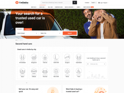 Screenshot of the Used Cars page from the Cardekho website.