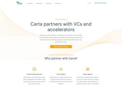 Screenshot of the Partners – VC page from the Carta website.