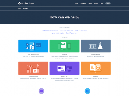 Screenshot of the How Can We Help? page from the Mapbox website.