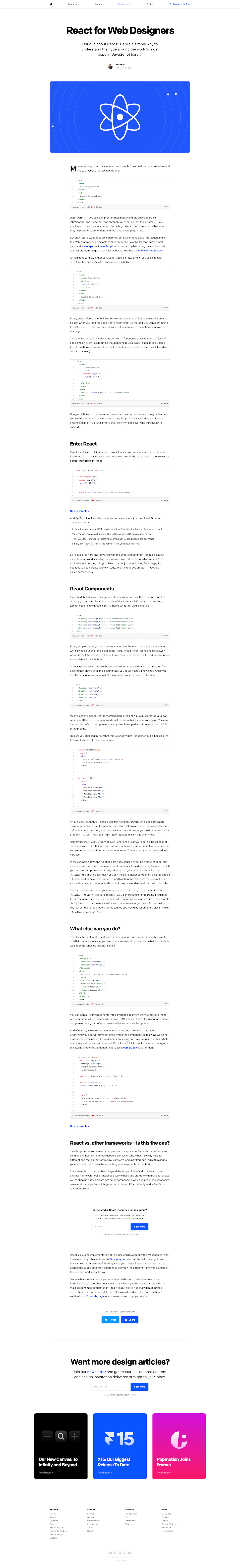 Screenshot of the Blog - Article page from the Framer website.
