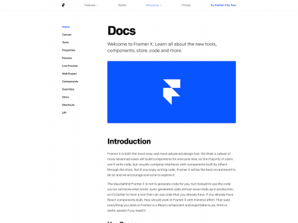 Screenshot of the Docs page from the Framer website.