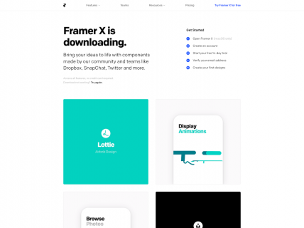 Screenshot of the Download page from the Framer website.