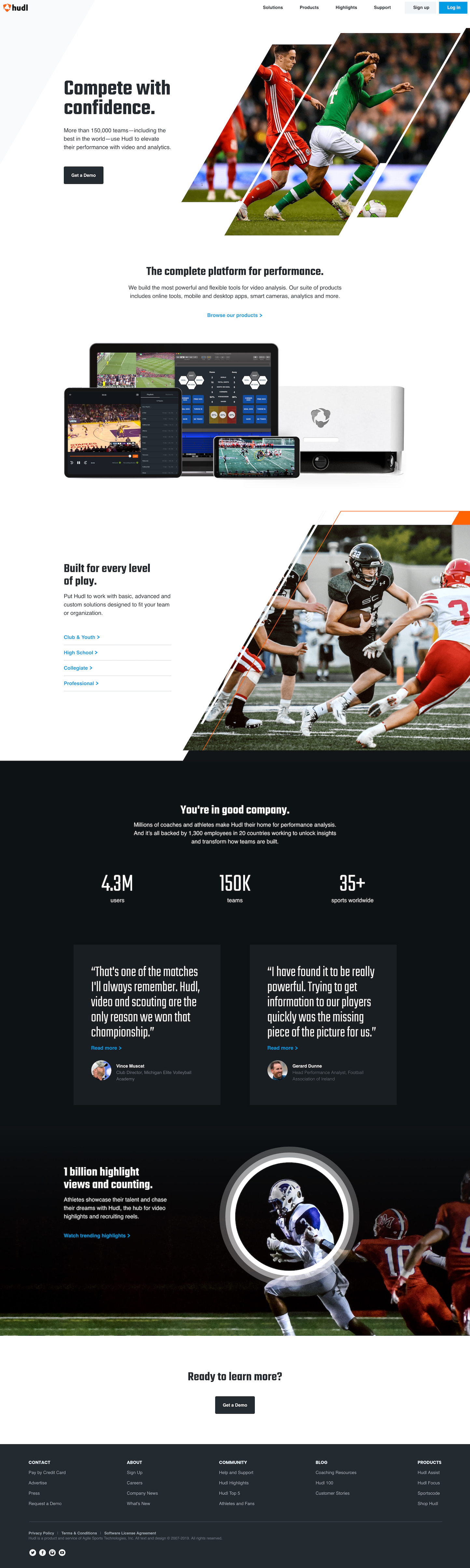 Screenshot of the Home page from the Hudl website.