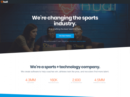 Screenshot of the Jobs page from the Hudl website.