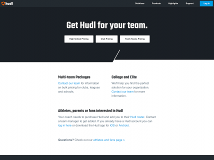 Screenshot of the Pricing page from the Hudl website.
