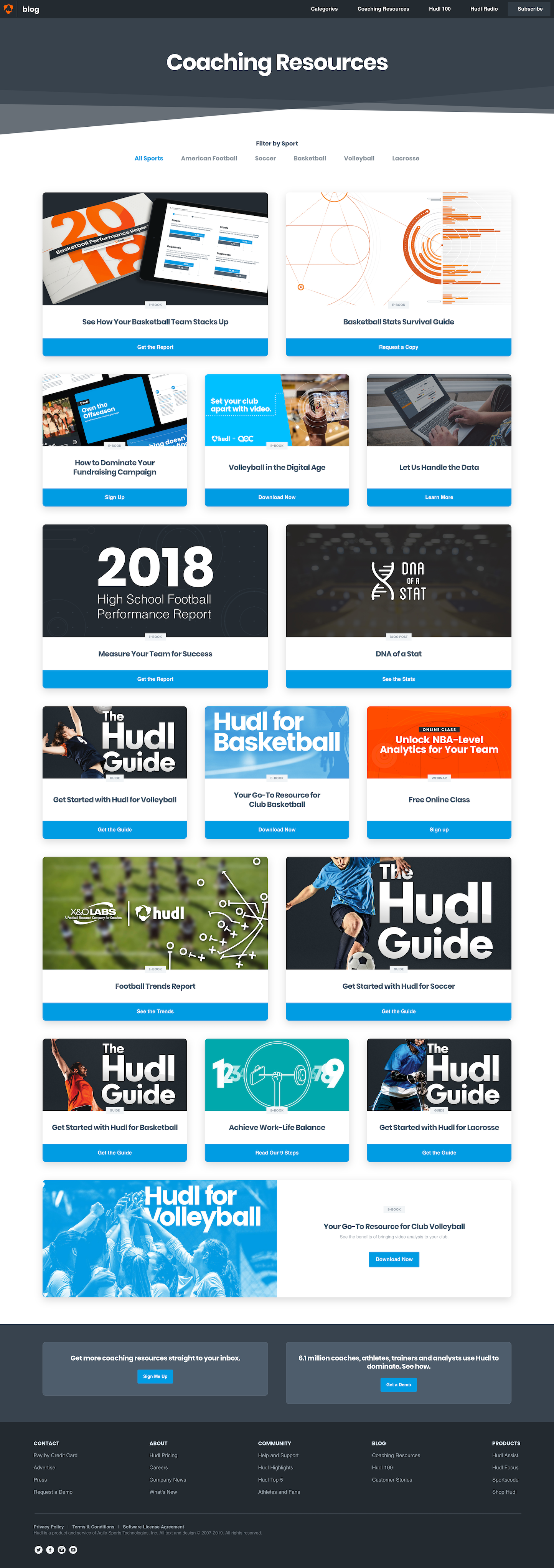 Screenshot of the Resources page from the Hudl website.