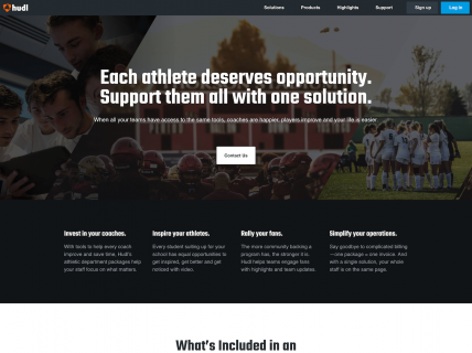 Screenshot of the Solutions page from the Hudl website.