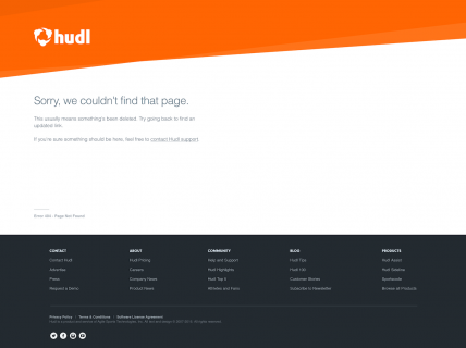 Screenshot of the 404 page from the Hudl website.